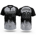 Custom Black Gray 3D Pattern Abstract Splatter Grunge Art Two-Button Unisex Softball Jersey
