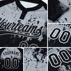 Custom Black Gray 3D Pattern Abstract Splatter Grunge Art Two-Button Unisex Softball Jersey detail