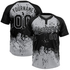 Custom Black Gray 3D Pattern Abstract Splatter Grunge Art Two-Button Unisex Softball Jersey photo 1