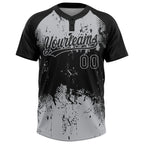 Custom Black Gray 3D Pattern Abstract Splatter Grunge Art Two-Button Unisex Softball Jersey photo 2