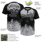 Custom Black Gray 3D Pattern Abstract Splatter Grunge Art Two-Button Unisex Softball Jersey photo 3