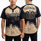 Custom Black Cream 3D Pattern Abstract Splatter Grunge Art Two-Button Unisex Softball Jersey worn front and back