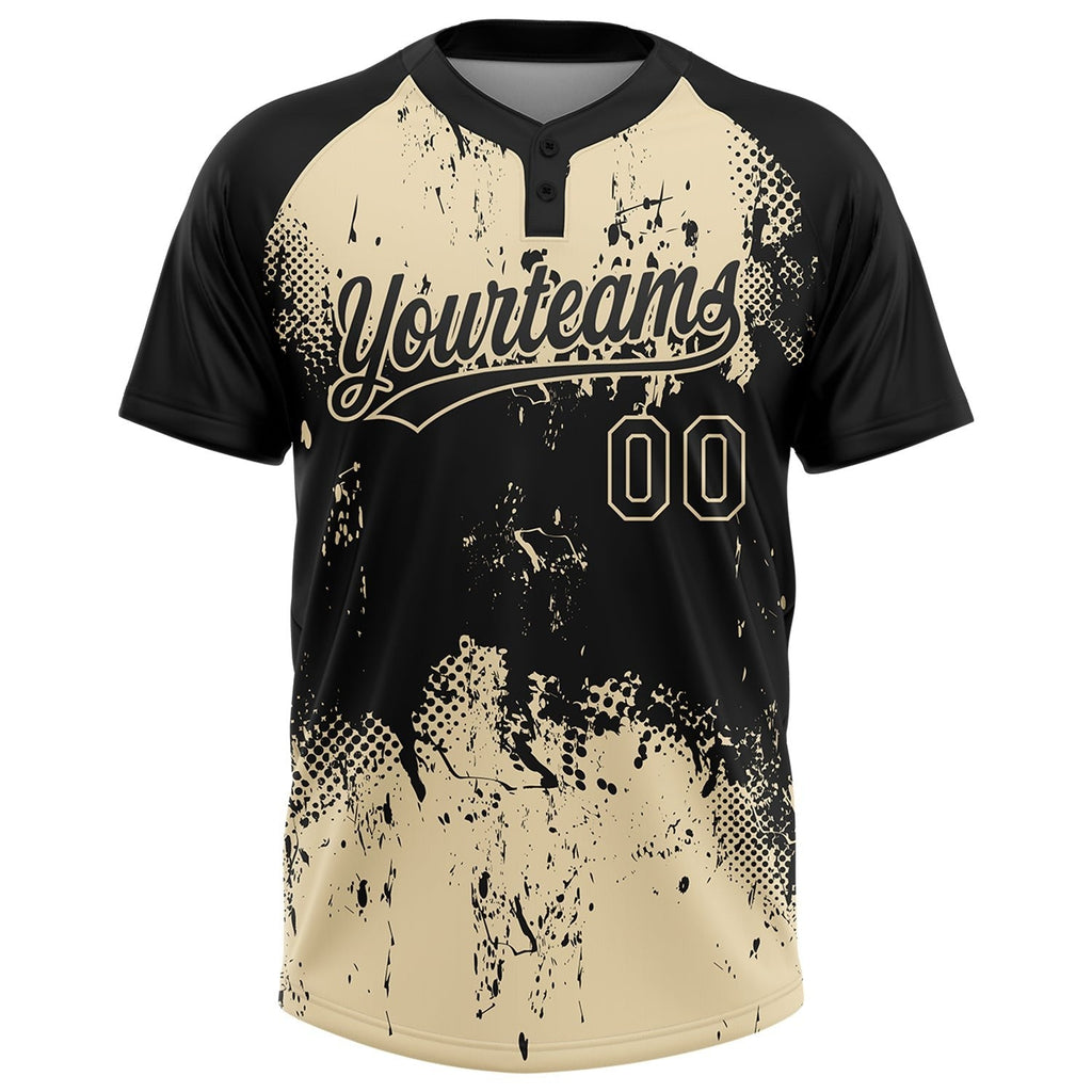 Custom Black Cream 3D Pattern Abstract Splatter Grunge Art Two-Button Unisex Softball Jersey photo 2