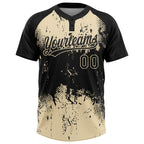 Custom Black Cream 3D Pattern Abstract Splatter Grunge Art Two-Button Unisex Softball Jersey photo 2