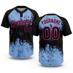 Custom Black Light Blue-Pink 3D Pattern Abstract Splatter Grunge Art Two-Button Unisex Softball Jersey