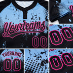 Custom Black Light Blue-Pink 3D Pattern Abstract Splatter Grunge Art Two-Button Unisex Softball Jersey detail