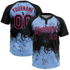 Custom Black Light Blue-Pink 3D Pattern Abstract Splatter Grunge Art Two-Button Unisex Softball Jersey photo 1