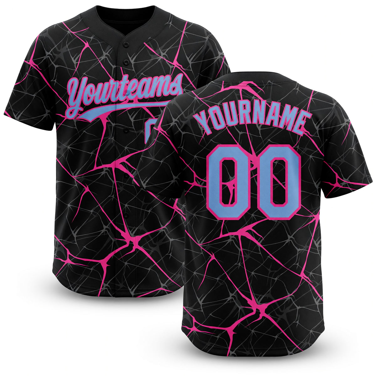 Custom Black Light Blue-Pink 3D Pattern Abstract Network Two-Button Unisex Softball Jersey