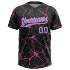 Custom Black Light Blue-Pink 3D Pattern Abstract Network Two-Button Unisex Softball Jersey photo 2