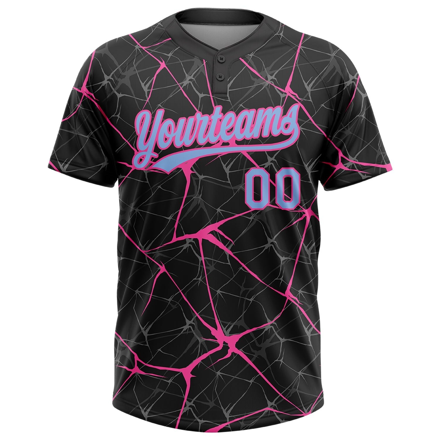 Custom Black Light Blue-Pink 3D Pattern Abstract Network Two-Button Unisex Softball Jersey photo 2