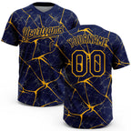 Custom Navy Gold 3D Pattern Abstract Network Two-Button Unisex Softball Jersey