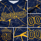 Custom Navy Gold 3D Pattern Abstract Network Two-Button Unisex Softball Jersey detail