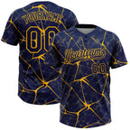 Custom Navy Gold 3D Pattern Abstract Network Two-Button Unisex Softball Jersey photo 1
