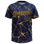 Custom Navy Gold 3D Pattern Abstract Network Two-Button Unisex Softball Jersey photo 2