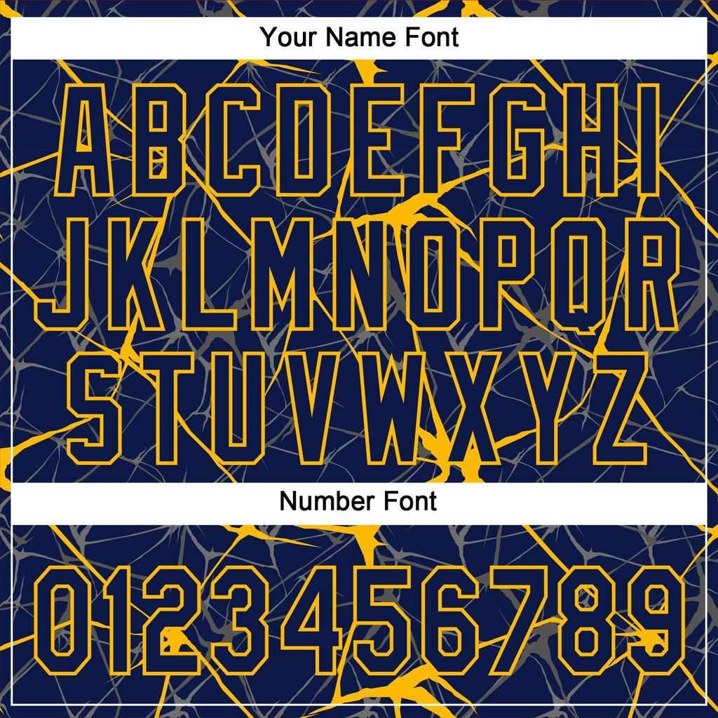 Custom Navy Gold 3D Pattern Abstract Network Two-Button Unisex Softball Jersey photo 5