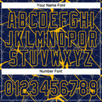 Custom Navy Gold 3D Pattern Abstract Network Two-Button Unisex Softball Jersey photo 5