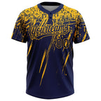Custom Navy Gold 3D Pattern Abstract Sharp Shape Two-Button Unisex Softball Jersey photo 2