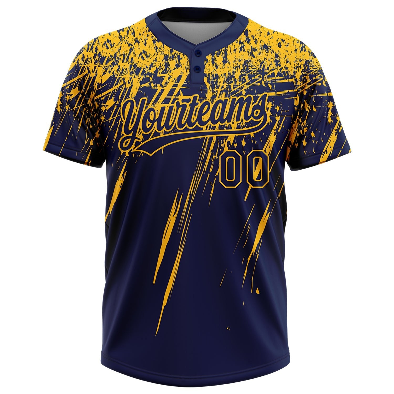 Custom Navy Gold 3D Pattern Abstract Sharp Shape Two-Button Unisex Softball Jersey photo 2