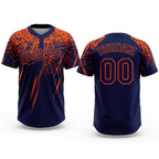 Custom Navy Orange 3D Pattern Abstract Sharp Shape Two-Button Unisex Softball Jersey