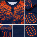 Custom Navy Orange 3D Pattern Abstract Sharp Shape Two-Button Unisex Softball Jersey detail