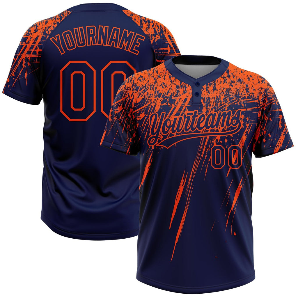 Custom Navy Orange 3D Pattern Abstract Sharp Shape Two-Button Unisex Softball Jersey photo 1