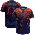 Custom Navy Orange 3D Pattern Abstract Sharp Shape Two-Button Unisex Softball Jersey photo 1