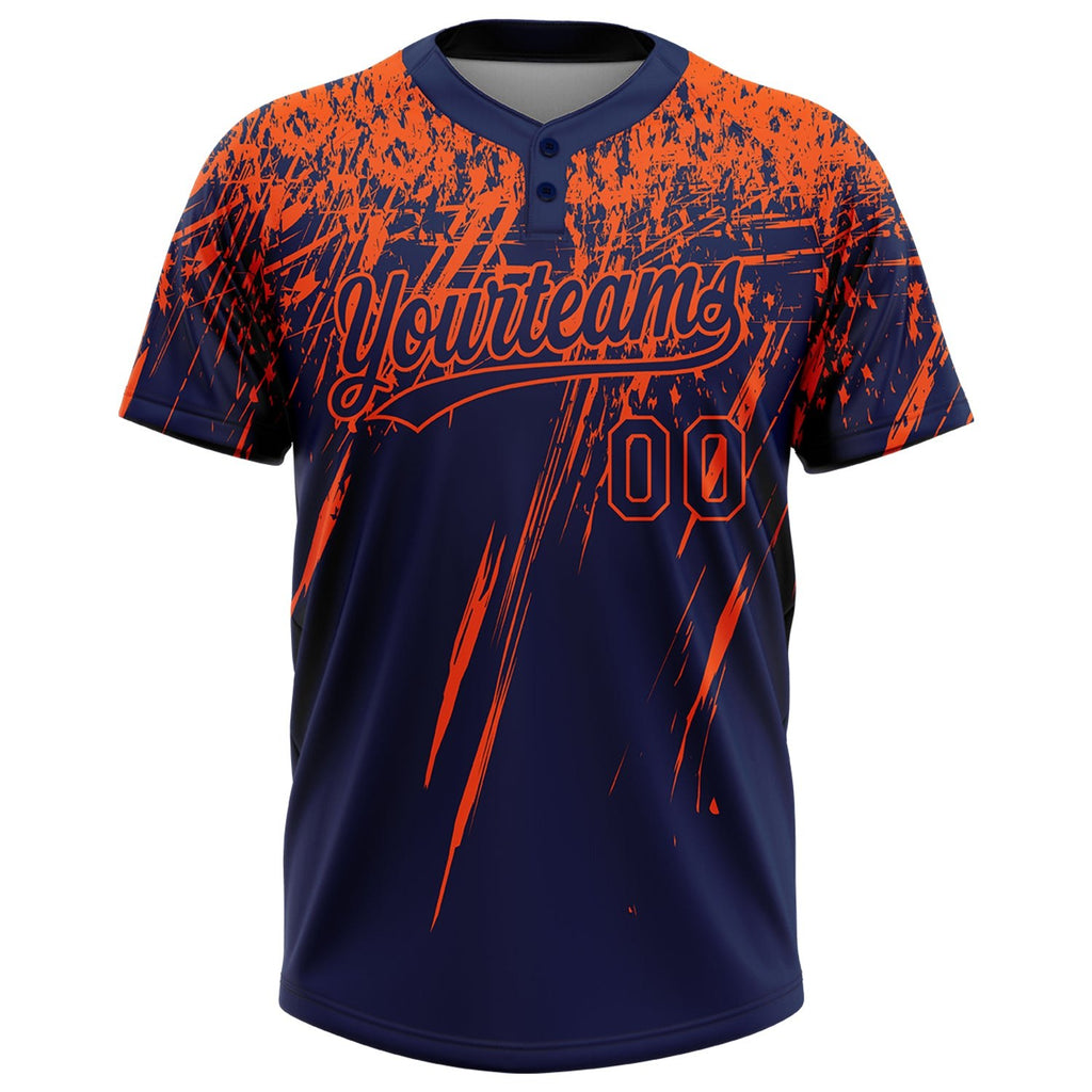 Custom Navy Orange 3D Pattern Abstract Sharp Shape Two-Button Unisex Softball Jersey photo 2