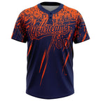 Custom Navy Orange 3D Pattern Abstract Sharp Shape Two-Button Unisex Softball Jersey photo 2