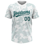 Custom White Teal-Gray 3D Pattern Curve Lines Two-Button Unisex Softball Jersey photo 1