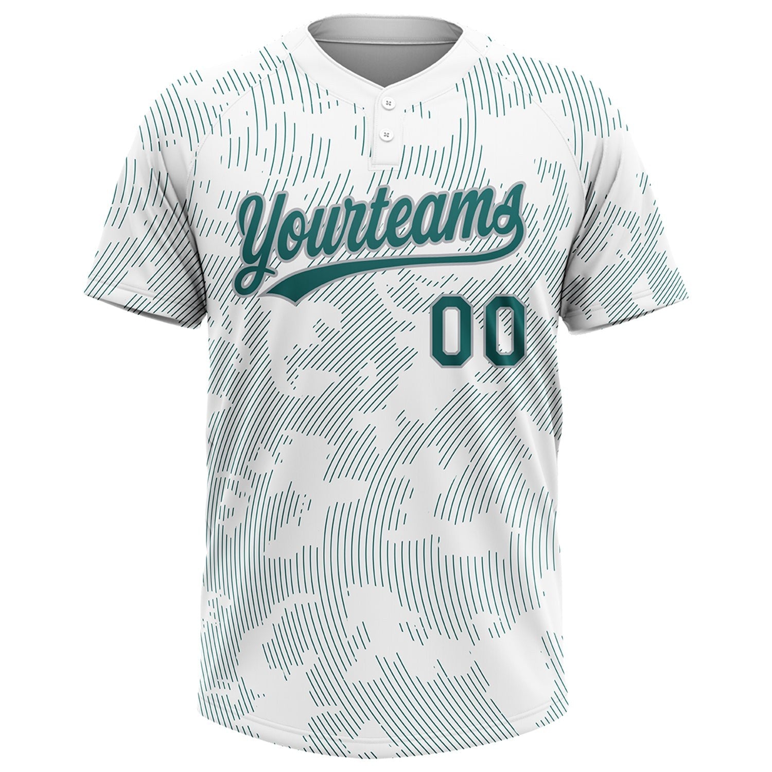 Custom White Teal-Gray 3D Pattern Curve Lines Two-Button Unisex Softball Jersey photo 1