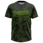 Custom Black Neon Green 3D Pattern Curve Lines Two-Button Unisex Softball Jersey photo 2