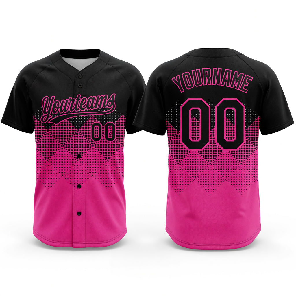 Custom Black Pink 3D Pattern Gradient Square Shapes Two-Button Unisex Softball Jersey