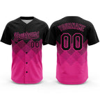 Custom Black Pink 3D Pattern Gradient Square Shapes Two-Button Unisex Softball Jersey
