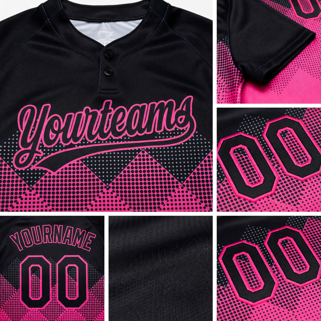 Custom Black Pink 3D Pattern Gradient Square Shapes Two-Button Unisex Softball Jersey detail