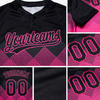 Custom Black Pink 3D Pattern Gradient Square Shapes Two-Button Unisex Softball Jersey detail