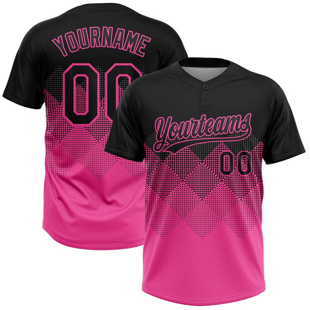 Custom Black Pink 3D Pattern Gradient Square Shapes Two-Button Unisex Softball Jersey photo 1