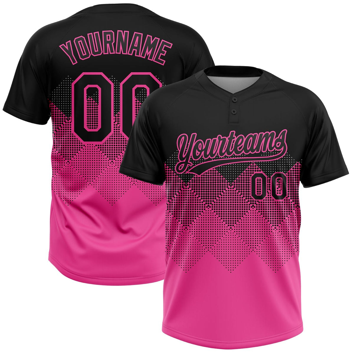 Custom Black Pink 3D Pattern Gradient Square Shapes Two-Button Unisex Softball Jersey photo 1