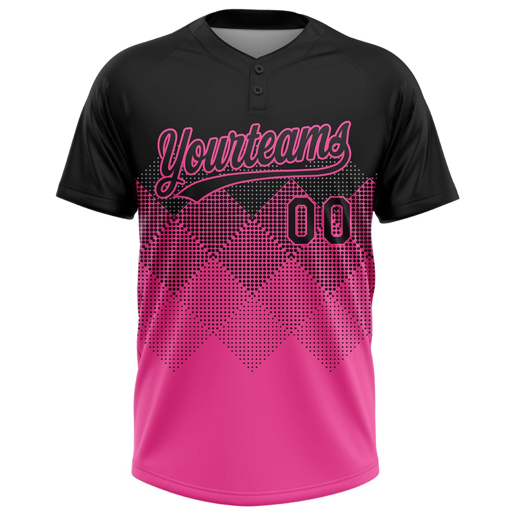 Custom Black Pink 3D Pattern Gradient Square Shapes Two-Button Unisex Softball Jersey photo 2
