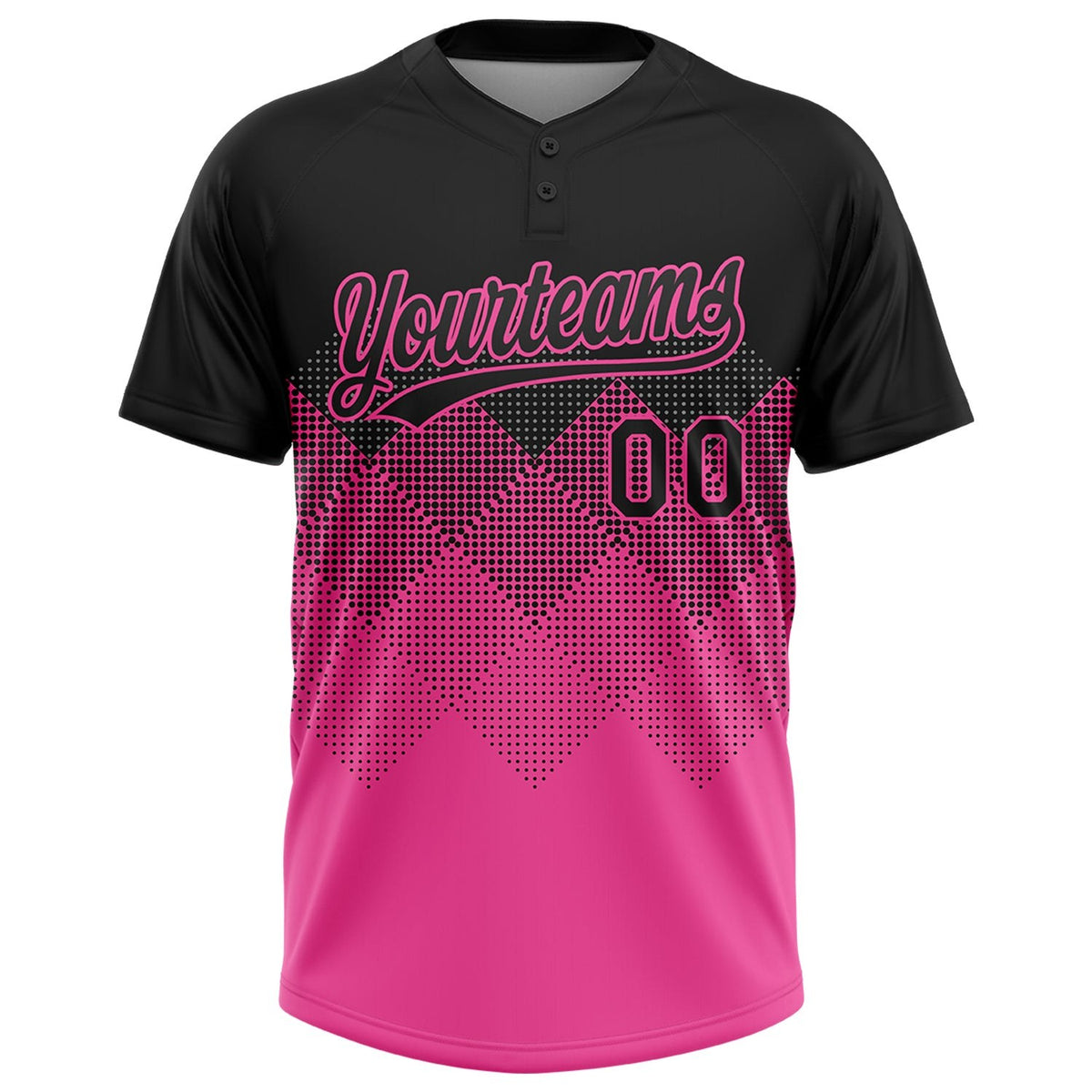 Custom Black Pink 3D Pattern Gradient Square Shapes Two-Button Unisex Softball Jersey photo 2