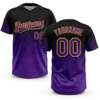 Custom Black Purple-Gold 3D Pattern Gradient Square Shapes Two-Button Unisex Softball Jersey