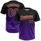 Custom Black Purple-Gold 3D Pattern Gradient Square Shapes Two-Button Unisex Softball Jersey photo 1