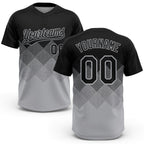 Custom Black Gray 3D Pattern Gradient Square Shapes Two-Button Unisex Softball Jersey