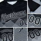 Custom Black Gray 3D Pattern Gradient Square Shapes Two-Button Unisex Softball Jersey detail