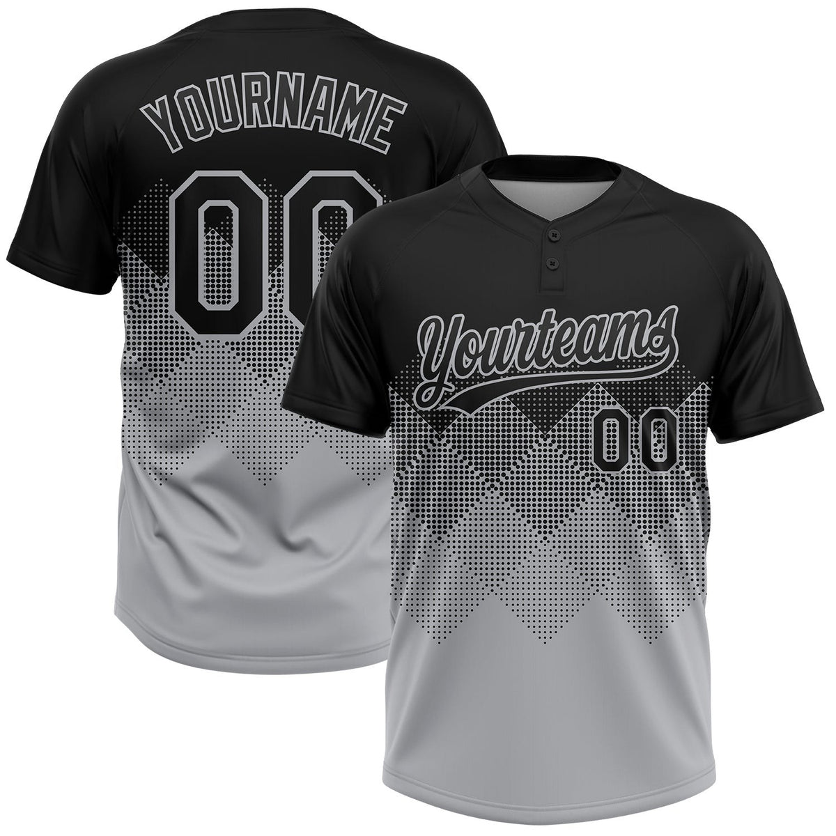 Custom Black Gray 3D Pattern Gradient Square Shapes Two-Button Unisex Softball Jersey photo 1