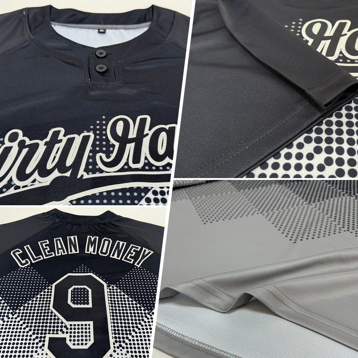 Custom Black Gray 3D Pattern Gradient Square Shapes Two-Button Unisex Softball Jersey photo 2