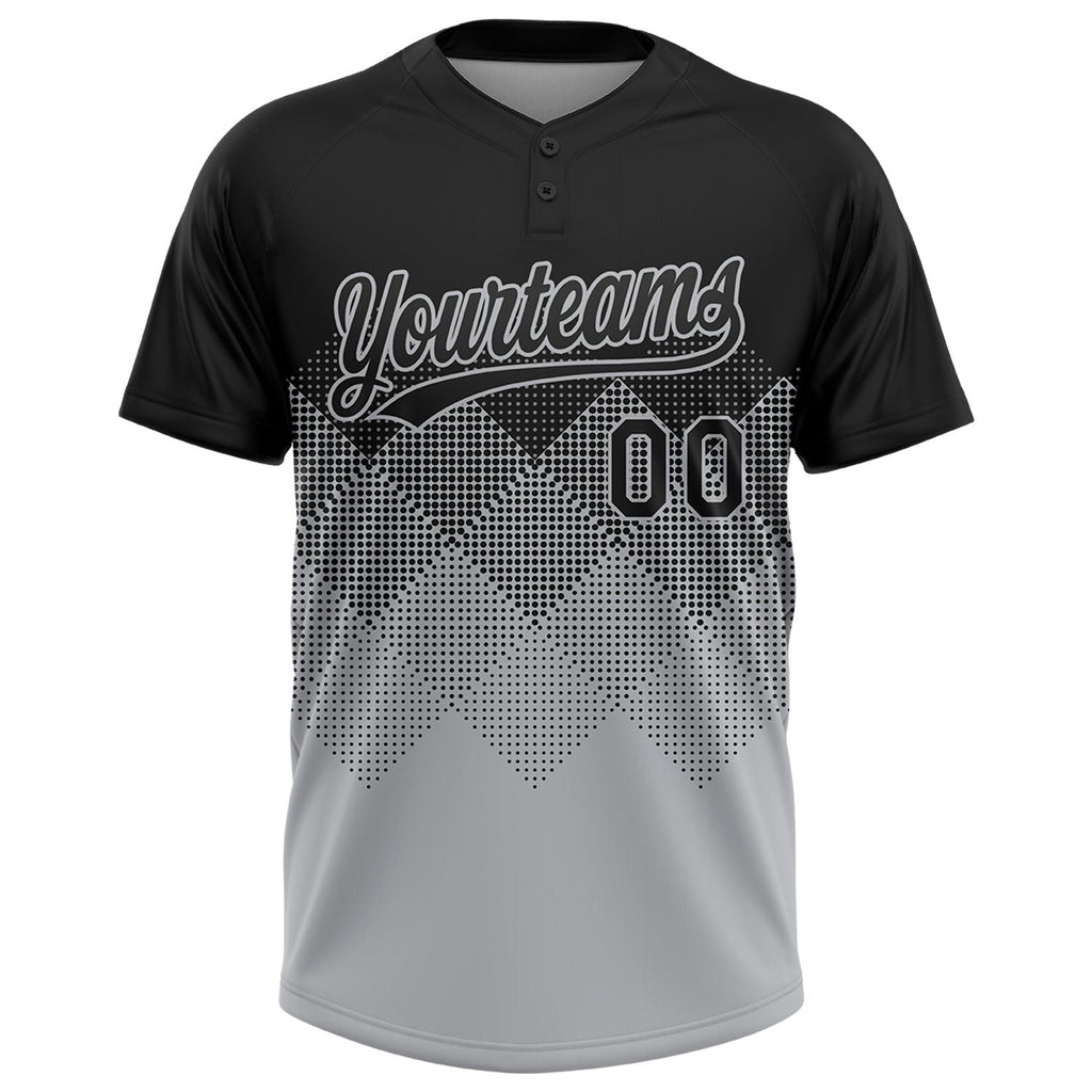 Custom Black Gray 3D Pattern Gradient Square Shapes Two-Button Unisex Softball Jersey photo 3