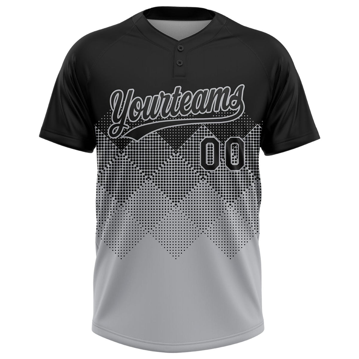 Custom Black Gray 3D Pattern Gradient Square Shapes Two-Button Unisex Softball Jersey photo 3