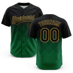Custom Black Kelly Green-Old Gold 3D Pattern Gradient Square Shapes Two-Button Unisex Softball Jersey