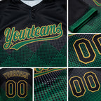 Custom Black Kelly Green-Old Gold 3D Pattern Gradient Square Shapes Two-Button Unisex Softball Jersey detail
