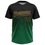 Custom Black Kelly Green-Old Gold 3D Pattern Gradient Square Shapes Two-Button Unisex Softball Jersey photo 2